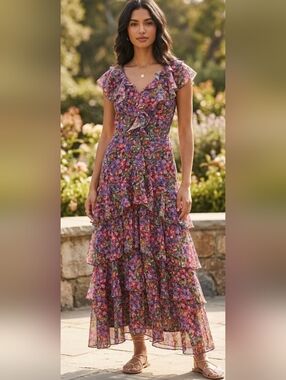 En Saison x Anthropologie Floral Ruffle Tiered Maxi Dress - Size L